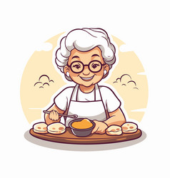 Grandmother Cooking On The Kitchen In Cartoon