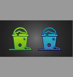 Green And Blue Bucket With Foam And Bubbles Icon