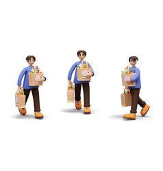 3d Man Carries Full Shopping Bags Set