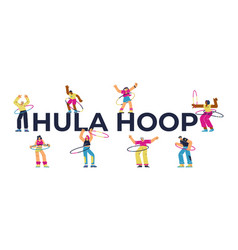 Hula Hoop Banner Header With Cartoon People Flat