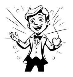 Cartoon Of Happy Man In Tuxedo Holding Heart