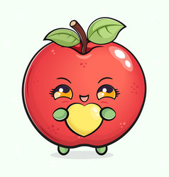 Cute Funny Red Apple With Heart In Hand