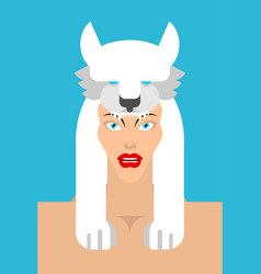 Girl With White Wolf Headdress Woman Face