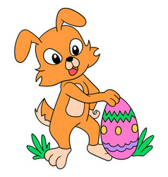 Happy Rabbit Carries A Very Large Easter Egg