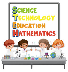 Stem Education Logo With Kids Wearing Scientist