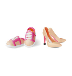 3d Bright Beige Heels And Sneakers Cartoon Design