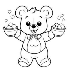 Black And White Cartoon Of Teddy Bear With Bowls