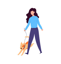 Woman Walking Her Playful Orange Dog On A Leash