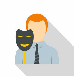 Businessman Holding Fake Mask Smile Icon