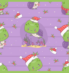 Seamless Pattern With Cute Christmas Turtle