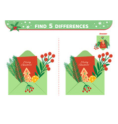 Christmas Card Find 5 Differences Game Flat