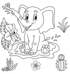 Clipart Of A Funny Baby Elephant In Puddle