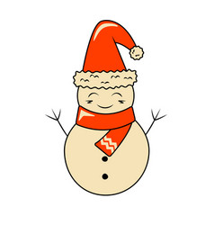 Merry Snowman In A Christmas Hat In Retro Style