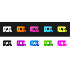 Set Rv Motorhome Vehicle Icon Isolated On Black