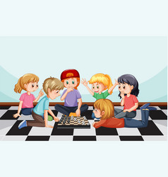 A Room Scene With Children Playing Board Game