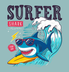 Cool Cartoon Shark Surfing On A Big Wave Clip Art