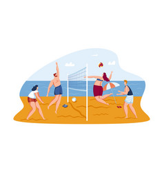 Four People Playing Beach Volleyball On Sand