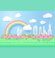 Beautiful Rainbow And Flowers In City Scape