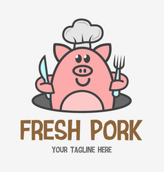 Funny Cartoon Butcher Shop Mascot Happy Pig Chef