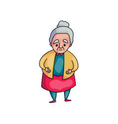 Cute Old Senior Woman With Grey Hair In Red Skirt