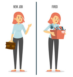 New Job Vs Fired Concept Happy And Sad Woman