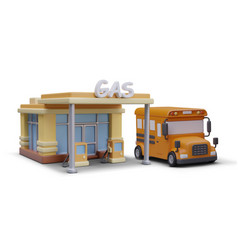 3d Gas Station In Cartoon Style Colorful Building