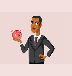 Business Man Holding Piggy Bank Cartoon