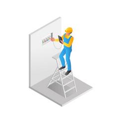 Flat Isometric Concept Man Checking Electrical