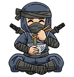 Ninja Eating Ramen Cartoon Colored Clipart