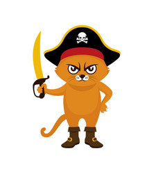 Funny Pirate Cat With Hat And Saber Cartoon