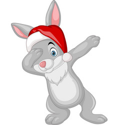 Cartoon Dabbing Rabbit With Santa Hat