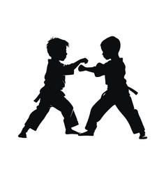 Two Young Boys Doing Karate Silhouette