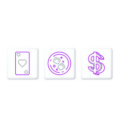 Set Line Dollar Symbol Playing Card With Heart