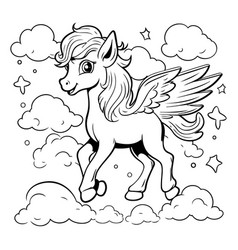 Black And White Cartoon Of Fantasy Horse