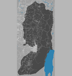 Detailed Map West Bank And Gaza Linear Print