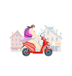 Girl Rides A Scooter Around The City