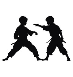 Two Young Boys Doing Karate Silhouette