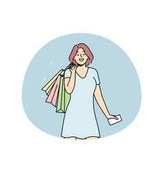 Smiling Woman With Bags Excited Shopping