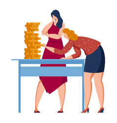 Two Women Counting Coins On A Table One In Red