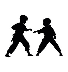 Two Young Boys Doing Karate Silhouette