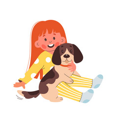 Happy Cartoon Girl Cuddle Beagle Puppy Flat Icon