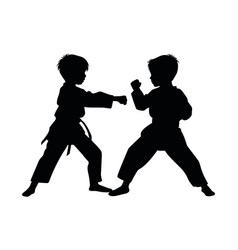 Two Young Boys Doing Karate Silhouette