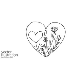 Heart With Flowers Single Continuous Line Art