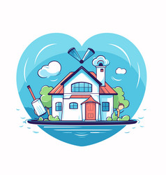 House In The Middle Of Sea Flat Design