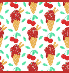 Ice Cream With Cherry And Mint Seamless Pattern