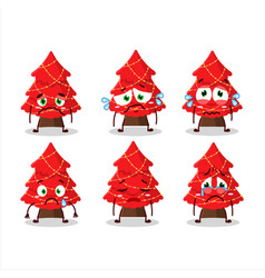 Red Christmas Tree Cartoon Character With Sad