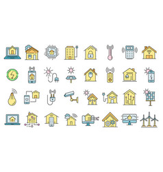 Autonomous House Icon Set Color