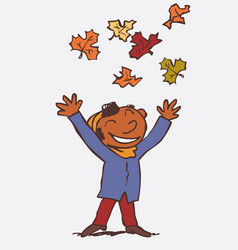 Black Child Throwing In The Air Autumn Leaves