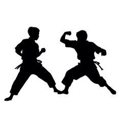 Two Young Boys Doing Karate Silhouette