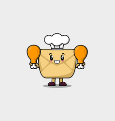 Cute Cartoon Envelope Chef Hold Two Chicken Thighs